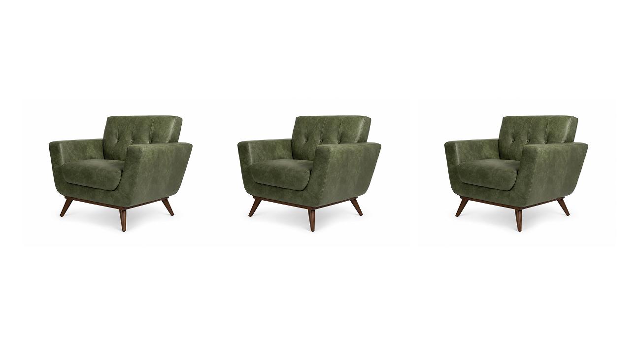 Drei Sessel Kunstleder Grün Retro Wohnzimmer Ledermöbel 3tlg Set