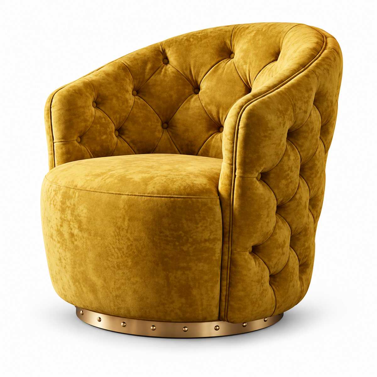 Gelber Sessel Rundsessel Chesterfield Design Polstersessel Goldbasis Modern