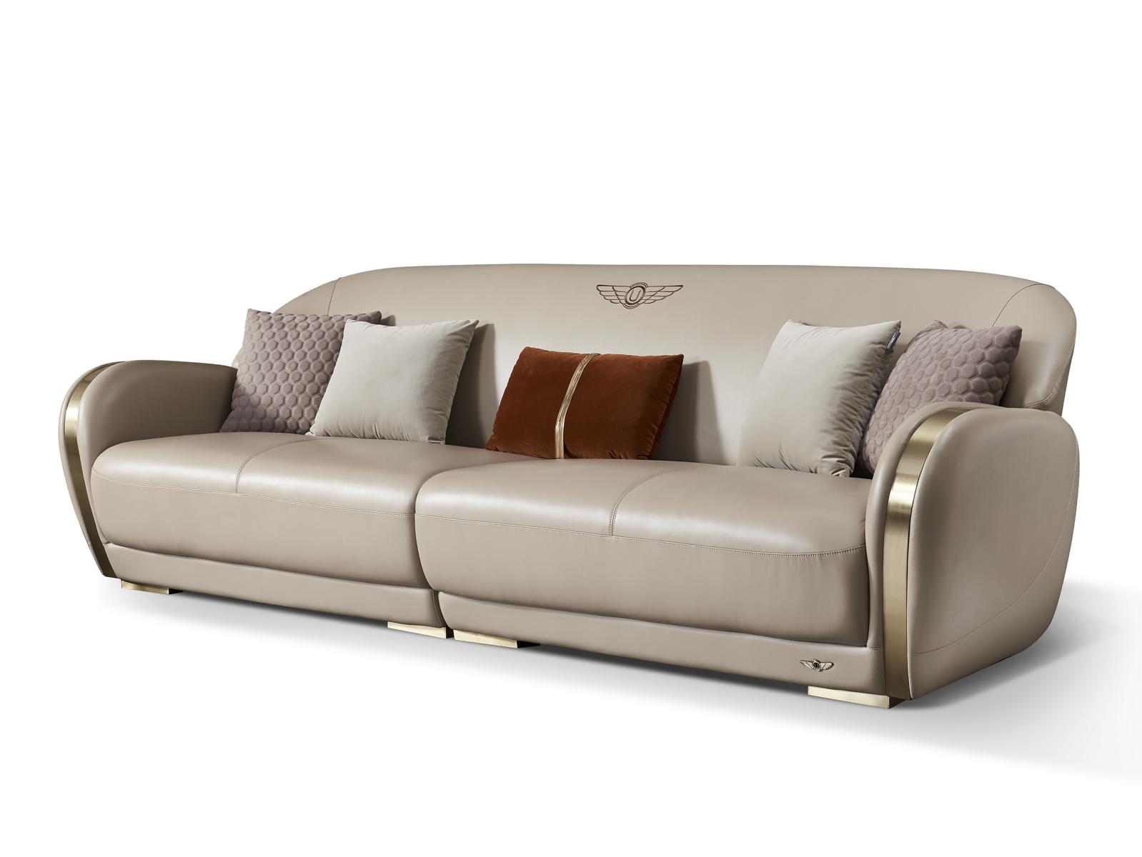 Sofa Polster Couch 3 Sitzer Ledersofa Original Beige Couchen Sofas Dreisitzer