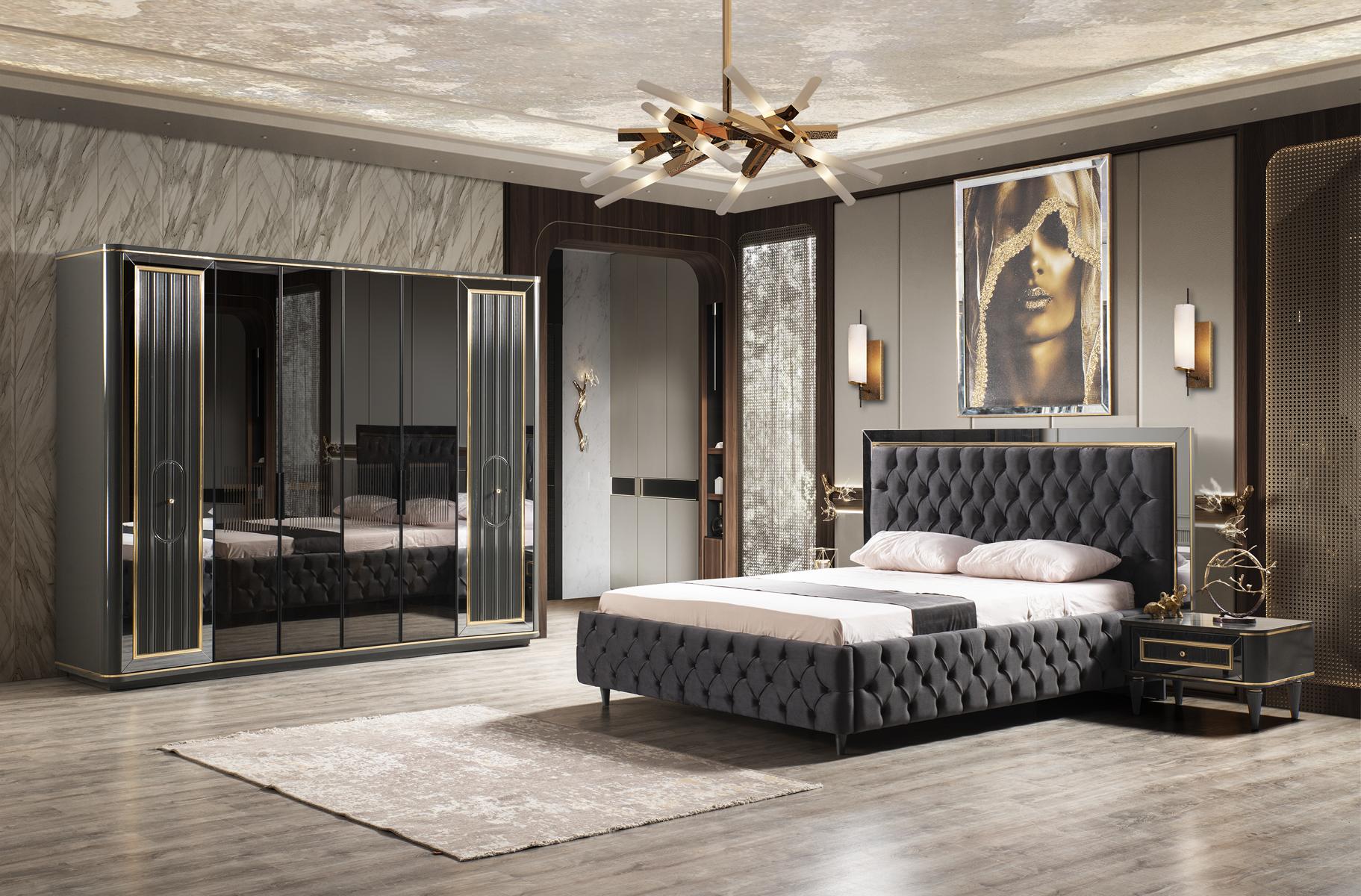 Schlafzimmer Bettdesign moderne Luxusbetten 2x  Nachttische Kleiderschrank 4tlg