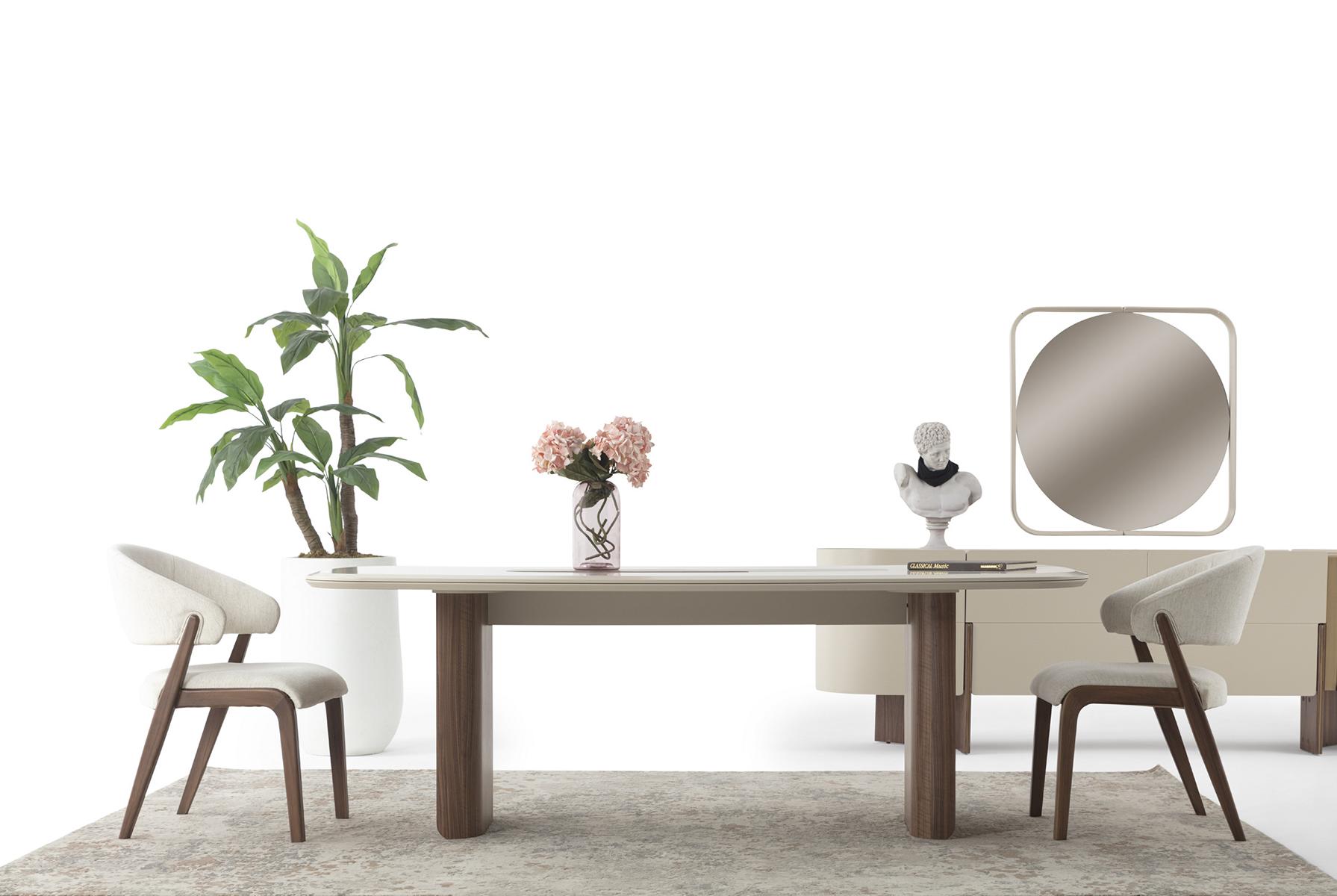 Weiß-Braune Esszimmergarnitur Robuster Esstisch Designer 4x Lehnstühle