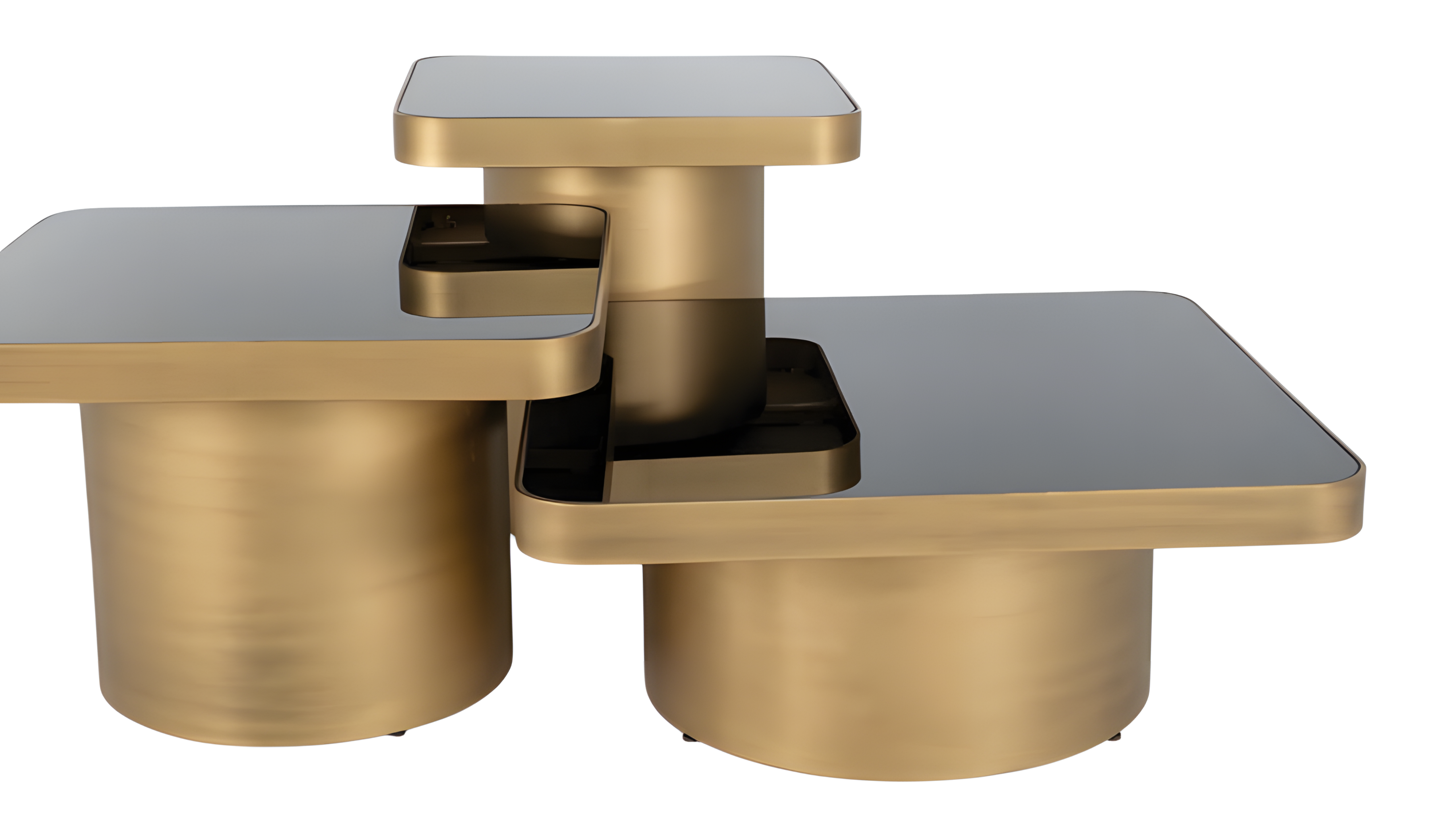 Eleganter goldener Holz-Couchtisch mit Beistelltischen im modernen