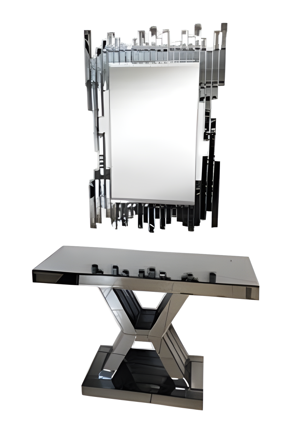 Moderne graue Holzkonsole mit Spiegel für Flur Wohnzimmer Schlafzimmer