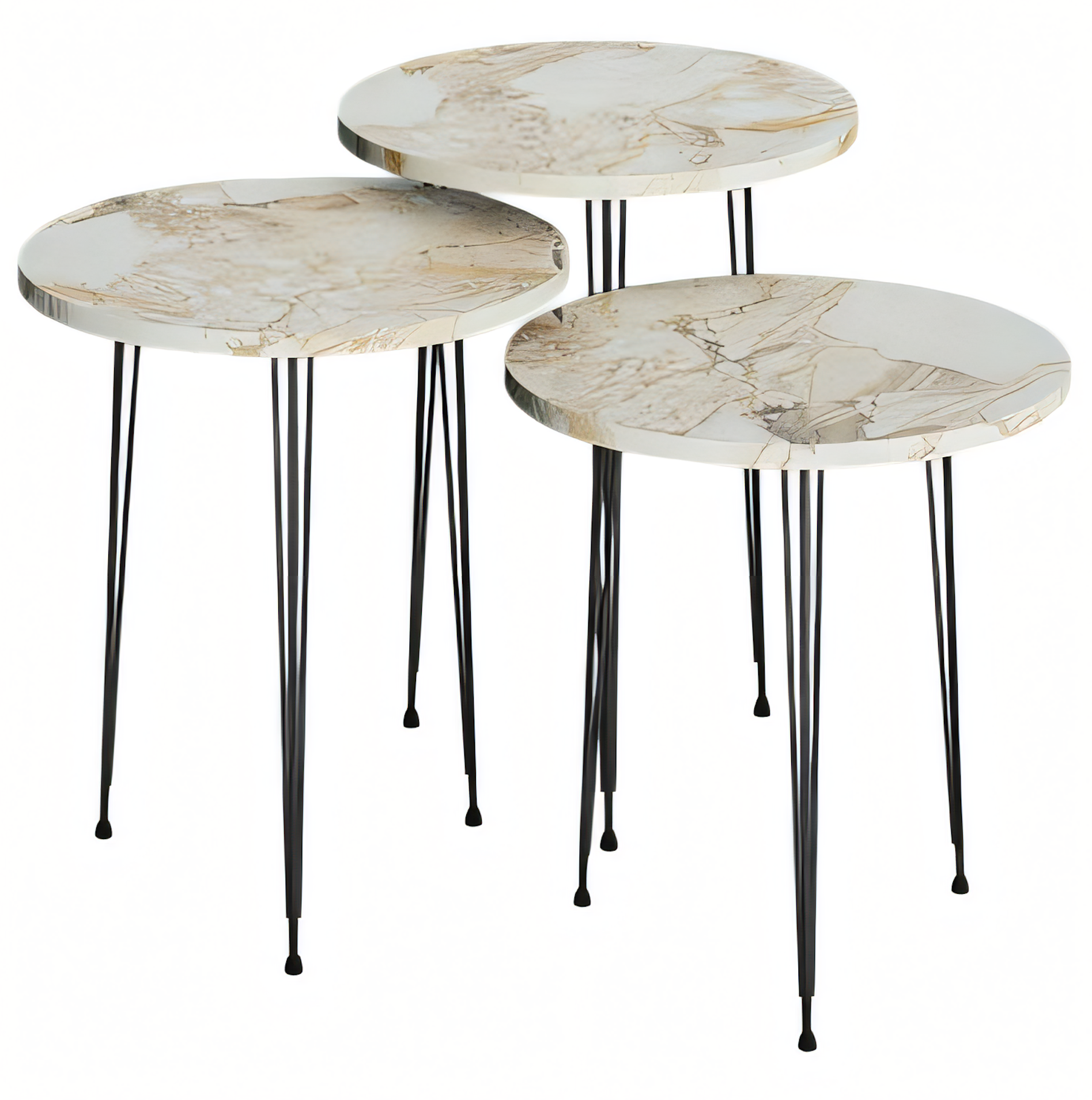 Elegantes Beiges Couchtisch-Set aus Holz und Metall