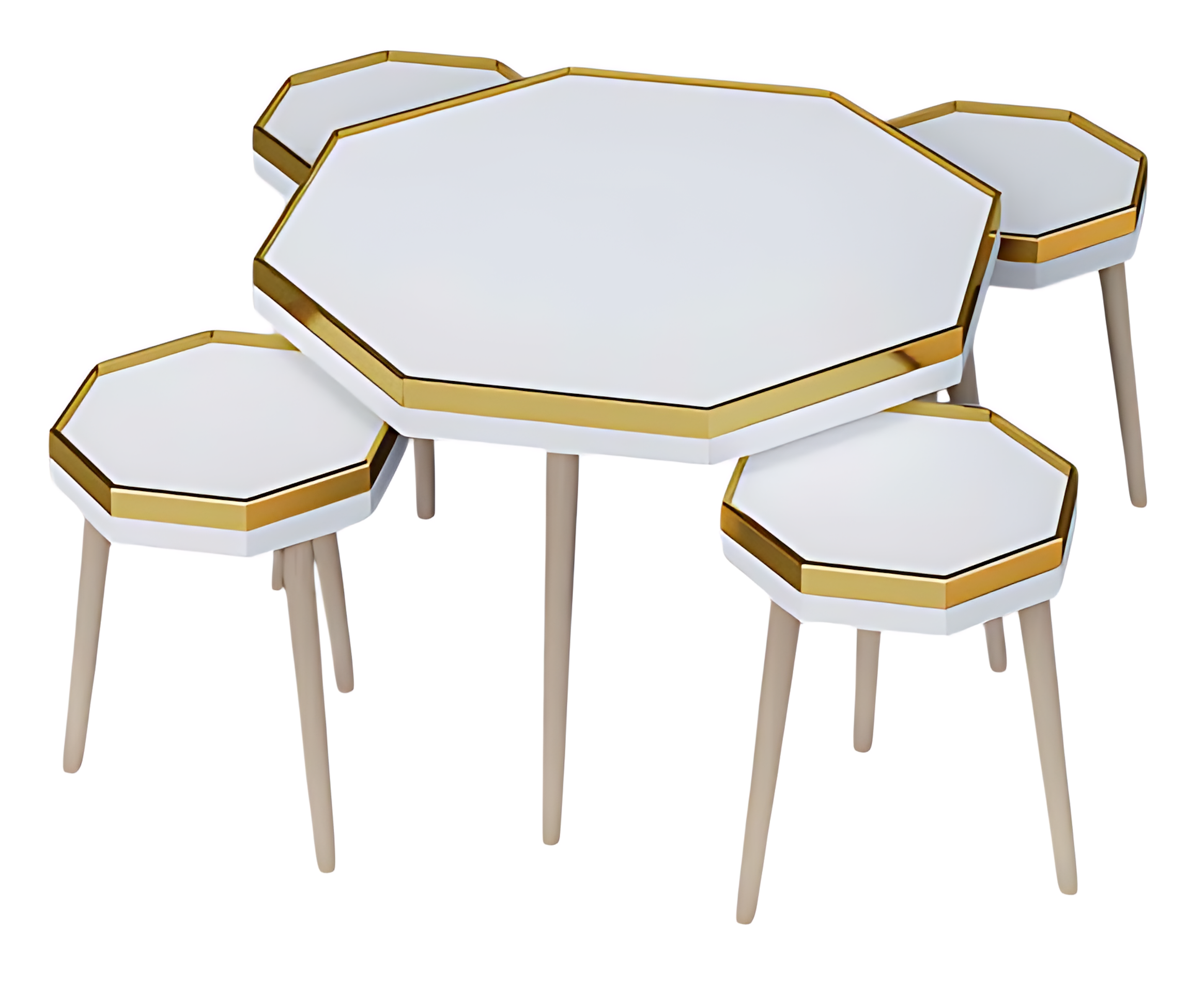 Elegantes weißes Wohnzimmer-Set aus Holz und Edelstahl