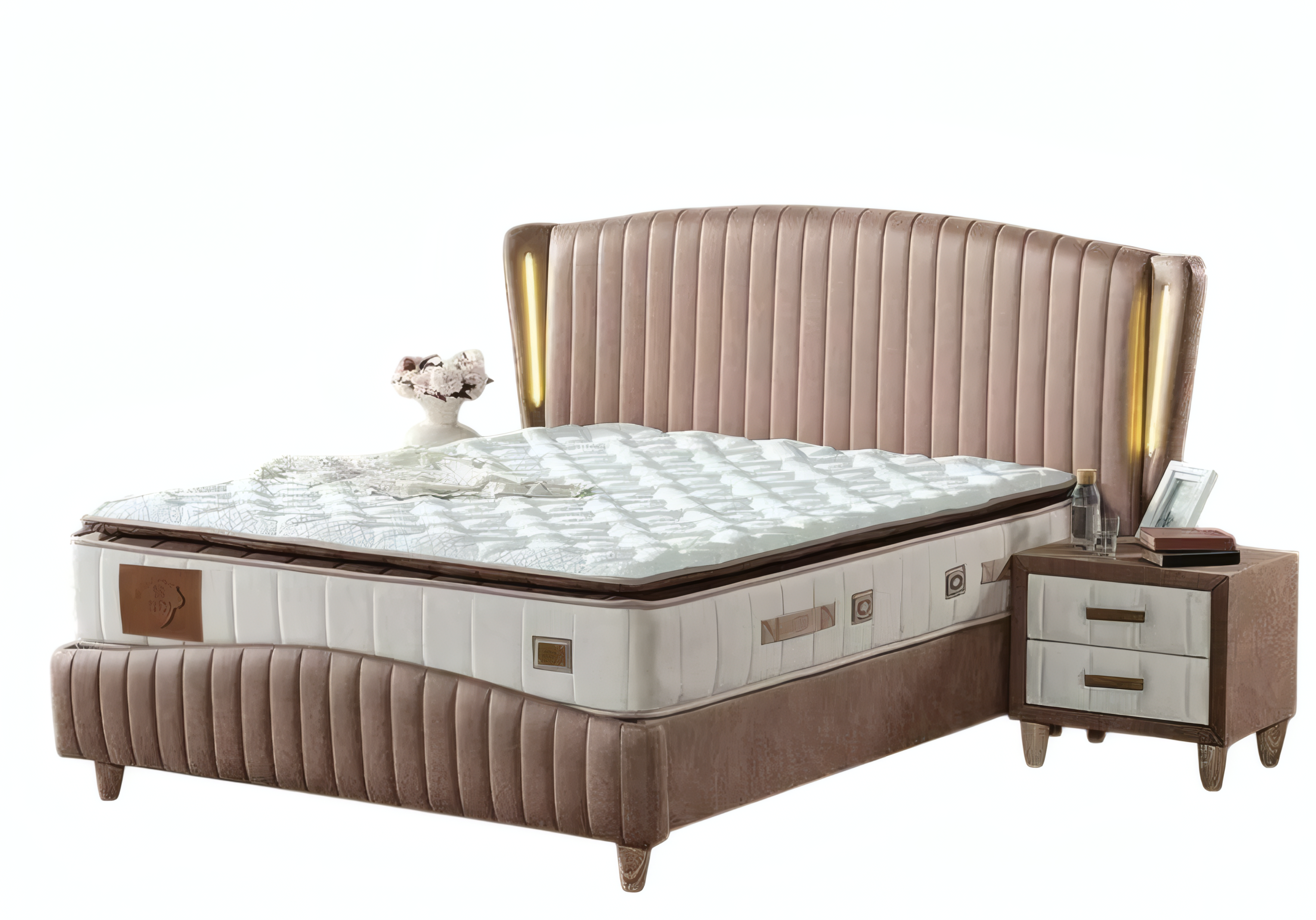 Elegantes Schlafzimmermöbel-Set mit Bett Matratze 2x Nachttische Komplettset