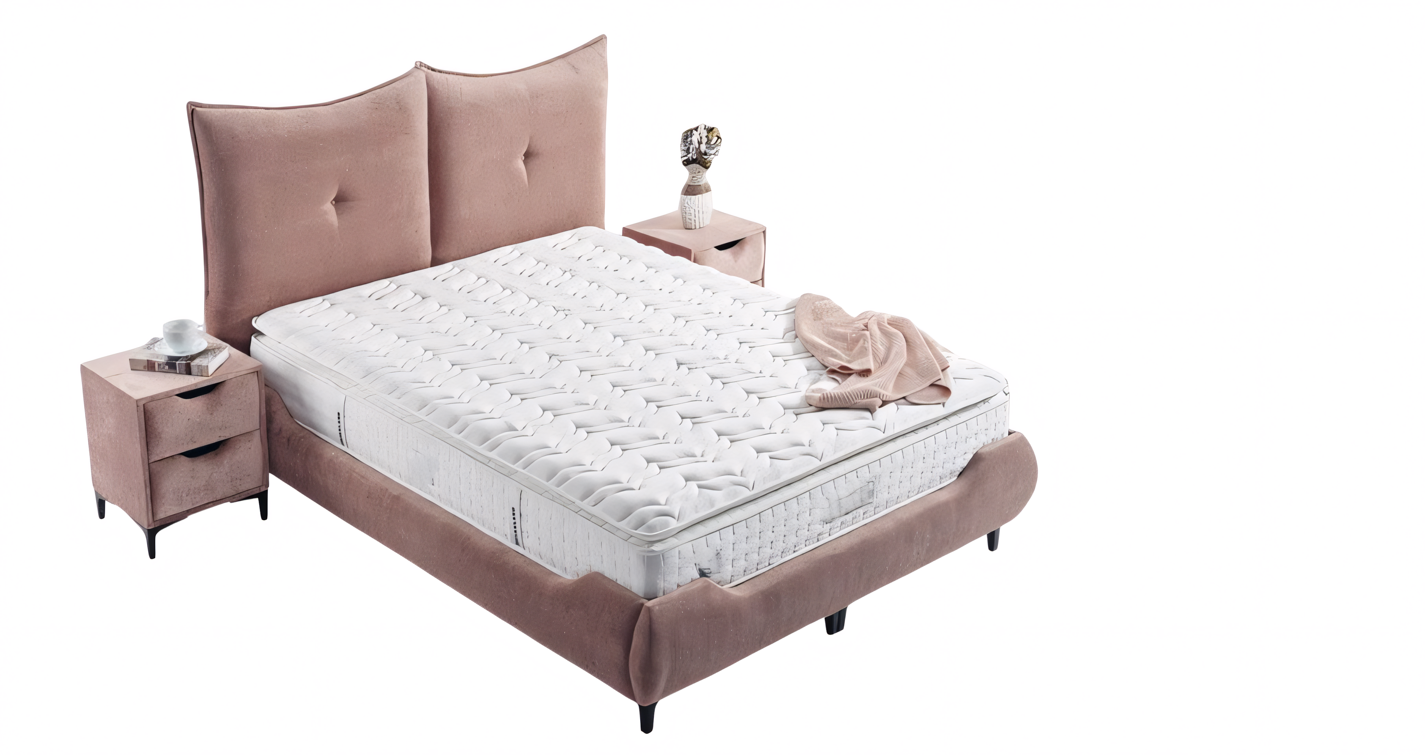 Schlankes Bett mit hochwertiger Polsterung in Rosa und bequemem Kopfteil