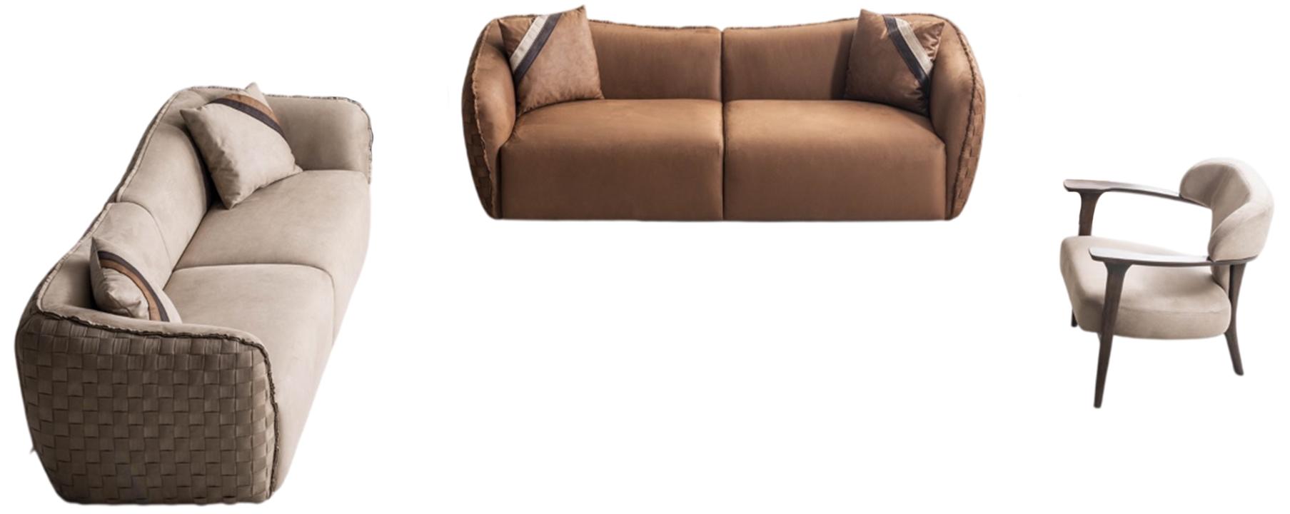 Luxuriöses Sofa-Set mit 2 eleganten Sofas und modernem Sessel