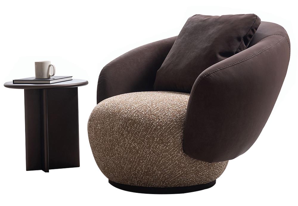 Braun-Beiger Relaxsessel Designer Holzgestell Edler Polstersessel