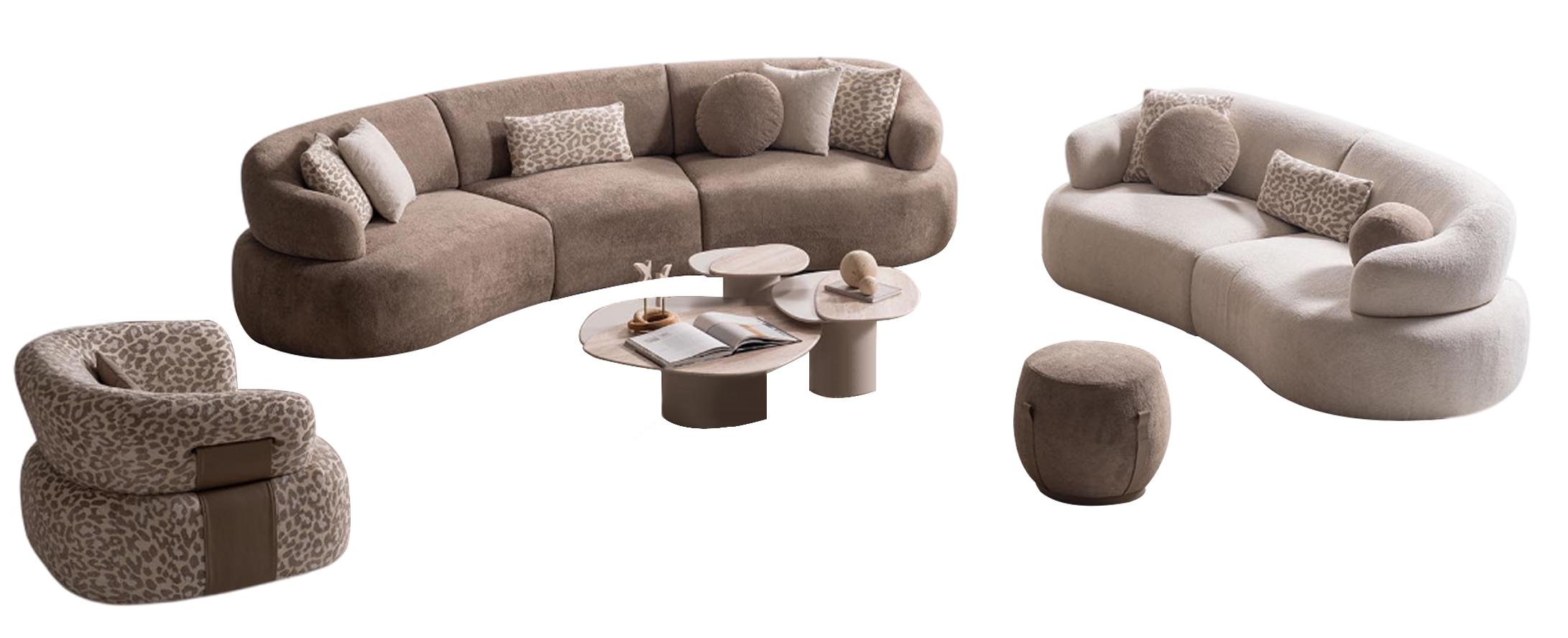 Stilvolles Sofa-Set Exklusiver 3-Sitzer Polsterhocker Holztisch