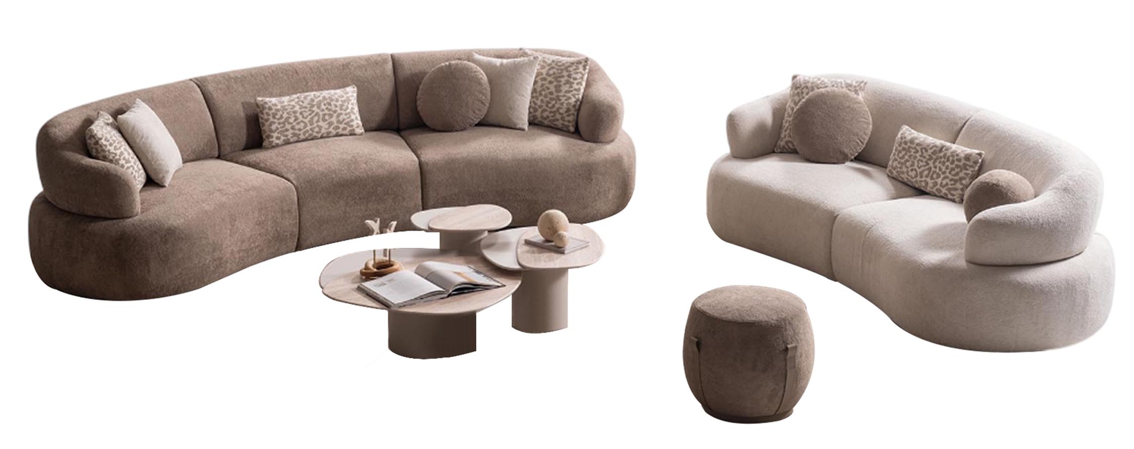 Moderne Wohnzimmer Sofas Brauner 5-Sitzer Hocker Couchtisch 3-er