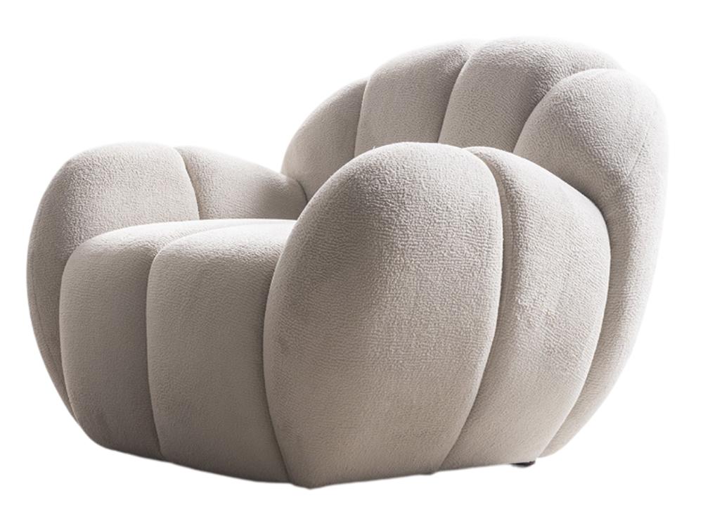 Weiß-Beiger Sessel Designer Polstersessel Rundsessel Textilsessel