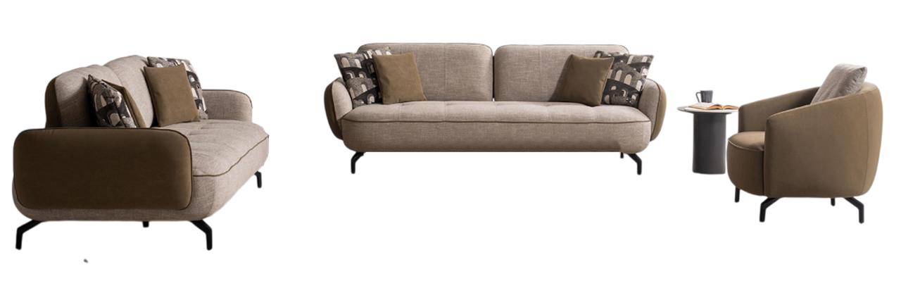 Beige Textilgarnitur Designer 2x 3-Sitzer Textilsessel Beistelltisch