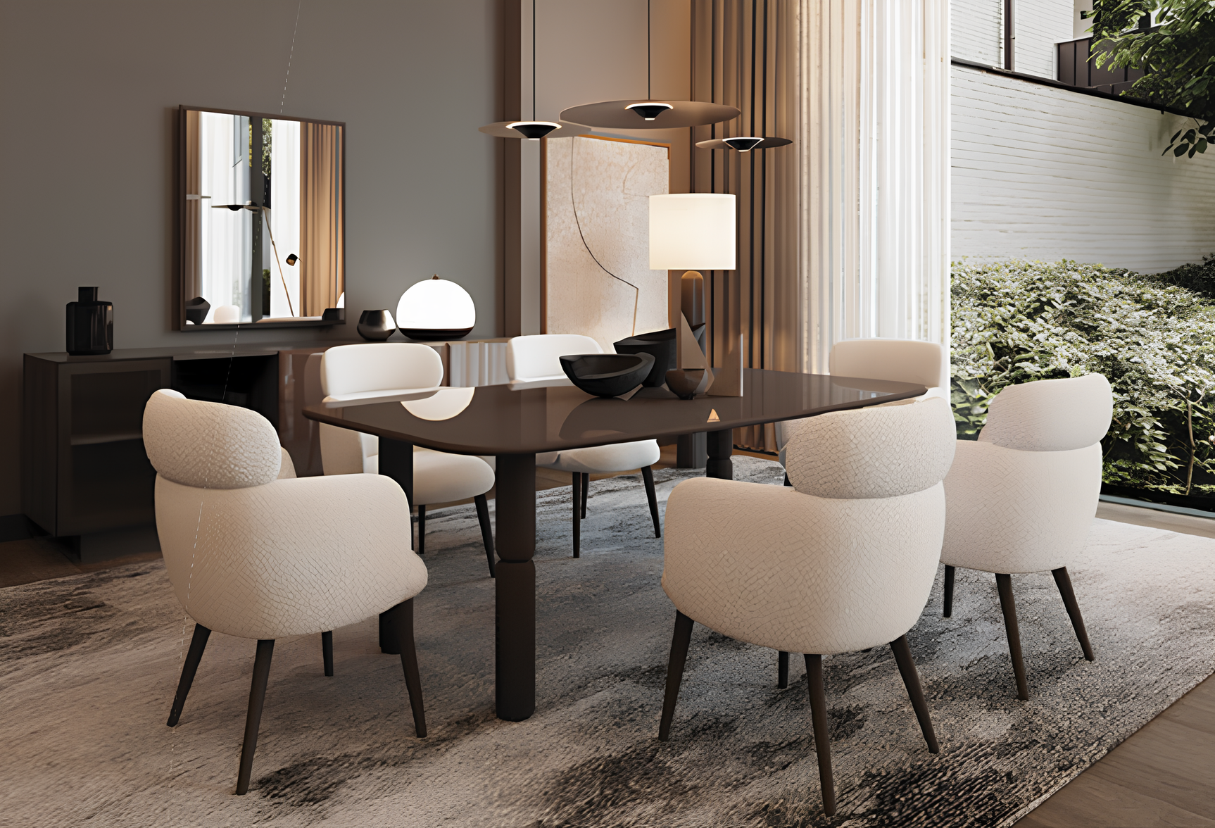 Esszimmermöbel-Set mit modernem Esstisch 6 Stühlen und funktionalem Stauraum