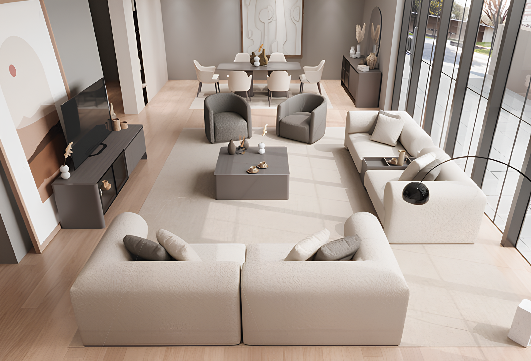 Komplett-Set für die Lounge Komfortable Sofas Sessel TV Lowboard und Tisch