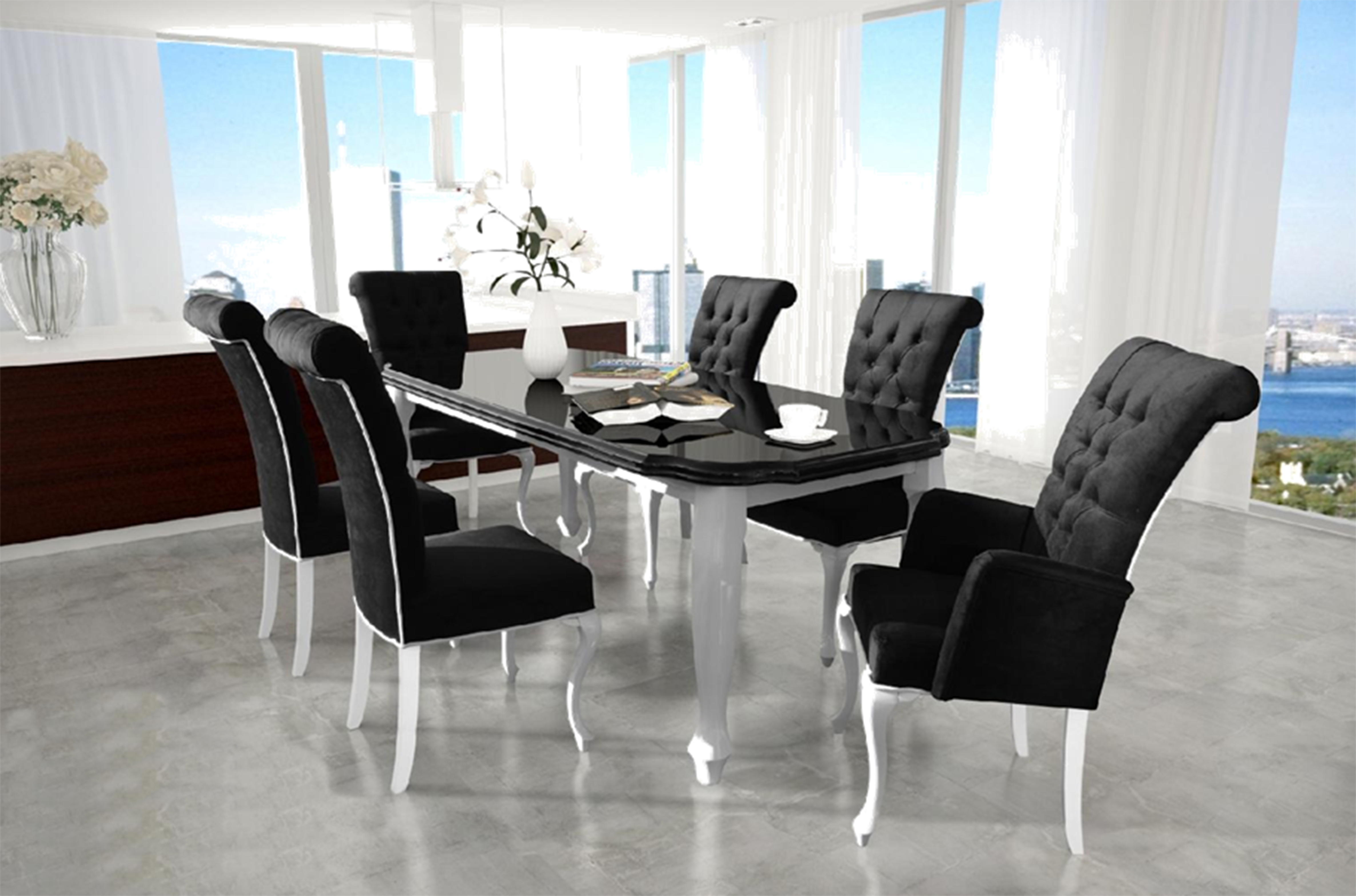 6x Stuhl Chesterfield Designer Polster Stühle Sitz Lehn Textil Garnitur Ralf Neu